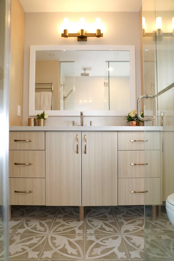 Thronhill, Bathroom, Patterned tile, redesign, space palnning, custom cabinets